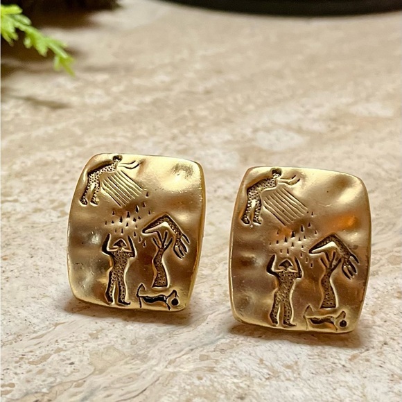 Hieroglyphic Clip on Earrings - Picture 1 of 3